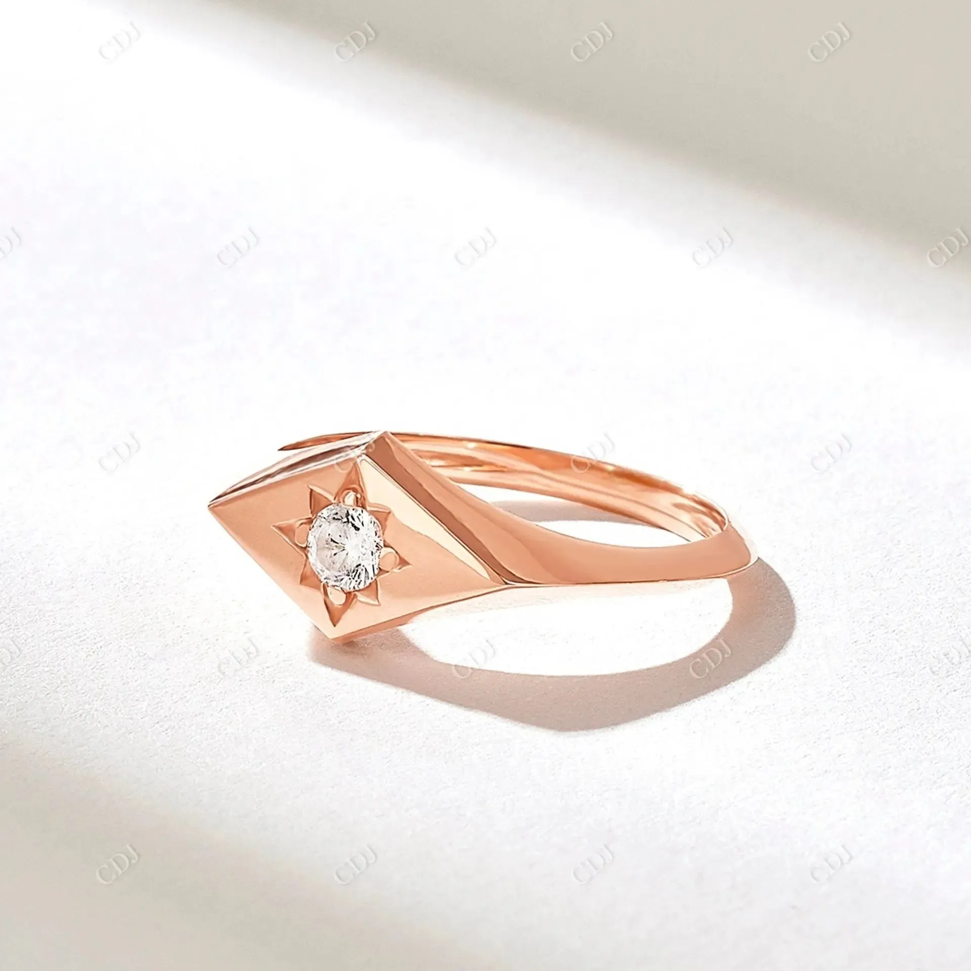 0.12CT Round Cut Lab Grown Diamond NorthStar Signet Ring