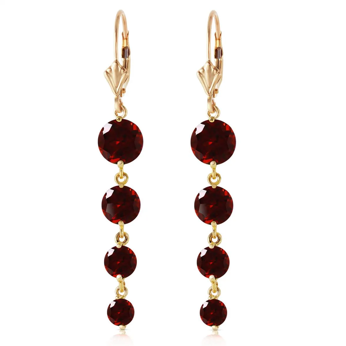 14K. Gold Leverback Chandelier Earrings w/ Garnet