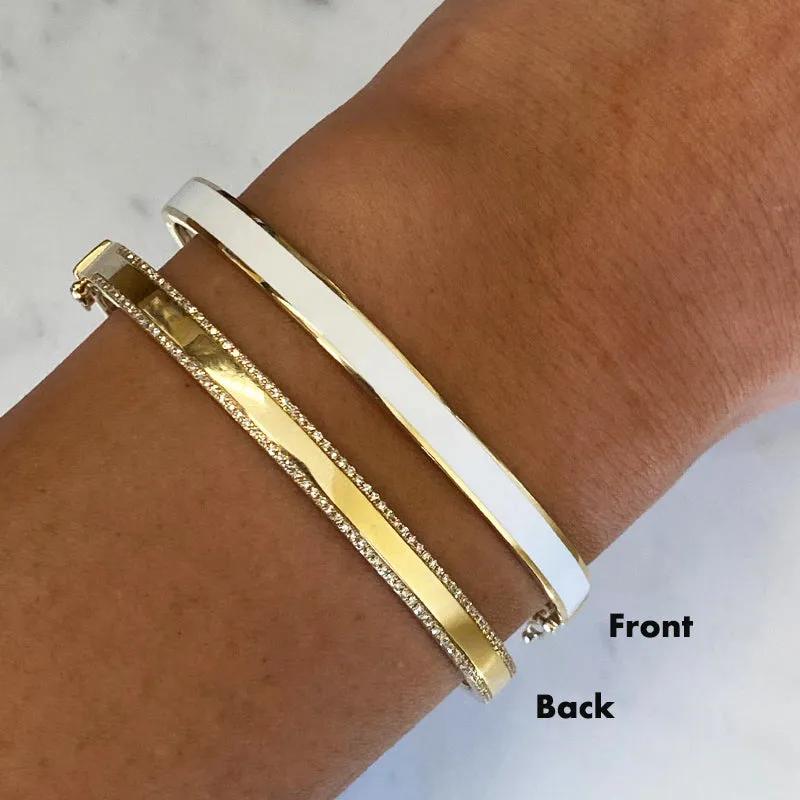 14k Yellow Gold Turqouise Enamel & Diamond Double Sided Bangle Bracelet