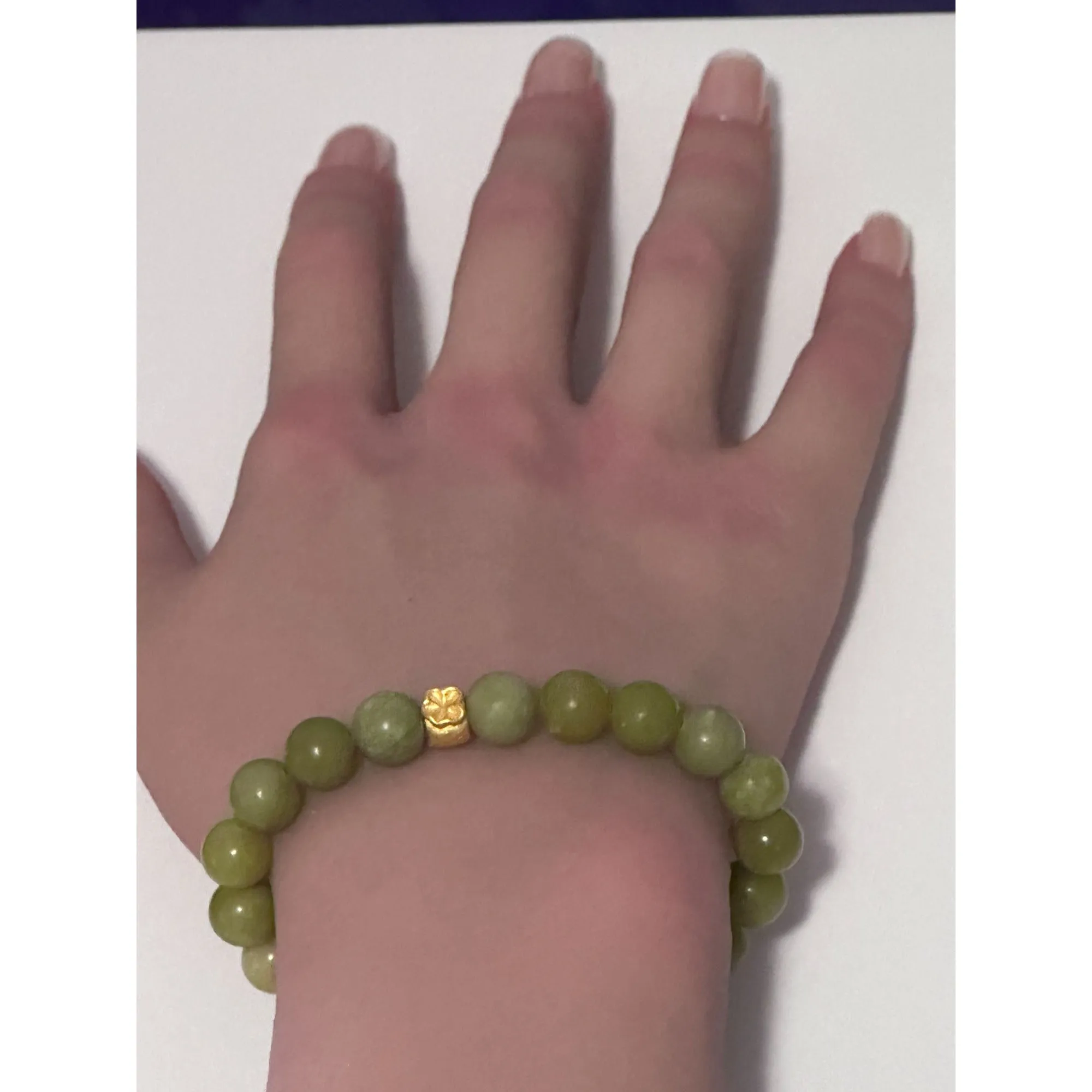 24K Gold Money Bag Lucky Charm Bracelet Gemstones Peridot August Birthstones 8mm Size 6"