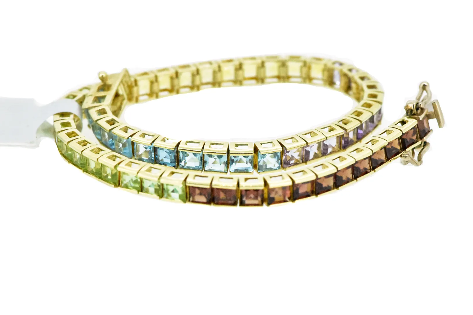 7.5" 14K Yellow Topaz, Amethyst, Citrine, Peridot, and Garnet Tennis Bracelet
