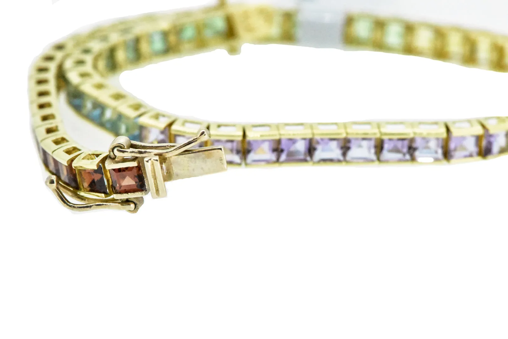 7.5" 14K Yellow Topaz, Amethyst, Citrine, Peridot, and Garnet Tennis Bracelet