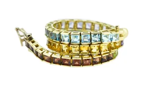 7.5" 14K Yellow Topaz, Amethyst, Citrine, Peridot, and Garnet Tennis Bracelet