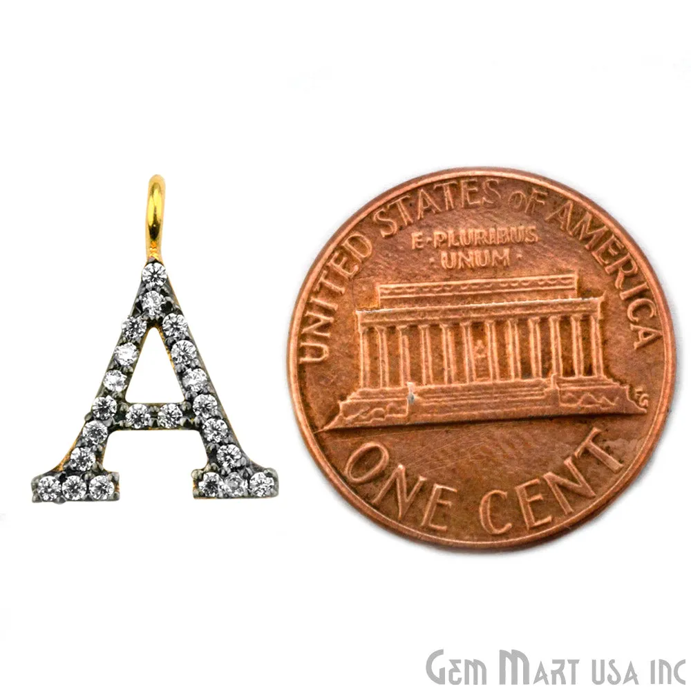 'A' Alphabet Charm CZ Pave Gold Vermeil Charm for Bracelet & Pendants