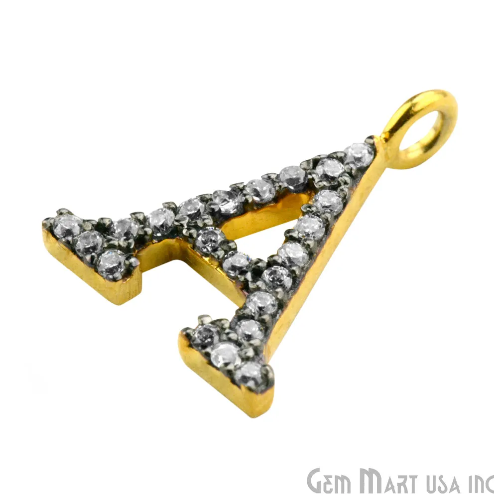 'A' Alphabet Charm CZ Pave Gold Vermeil Charm for Bracelet & Pendants