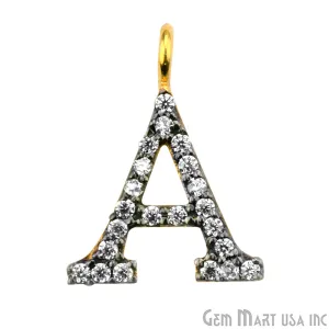 'A' Alphabet Charm CZ Pave Gold Vermeil Charm for Bracelet & Pendants