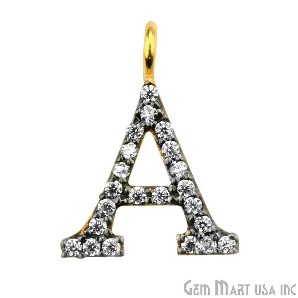 'A' Alphabet Charm CZ Pave Gold Vermeil Charm for Bracelet & Pendants