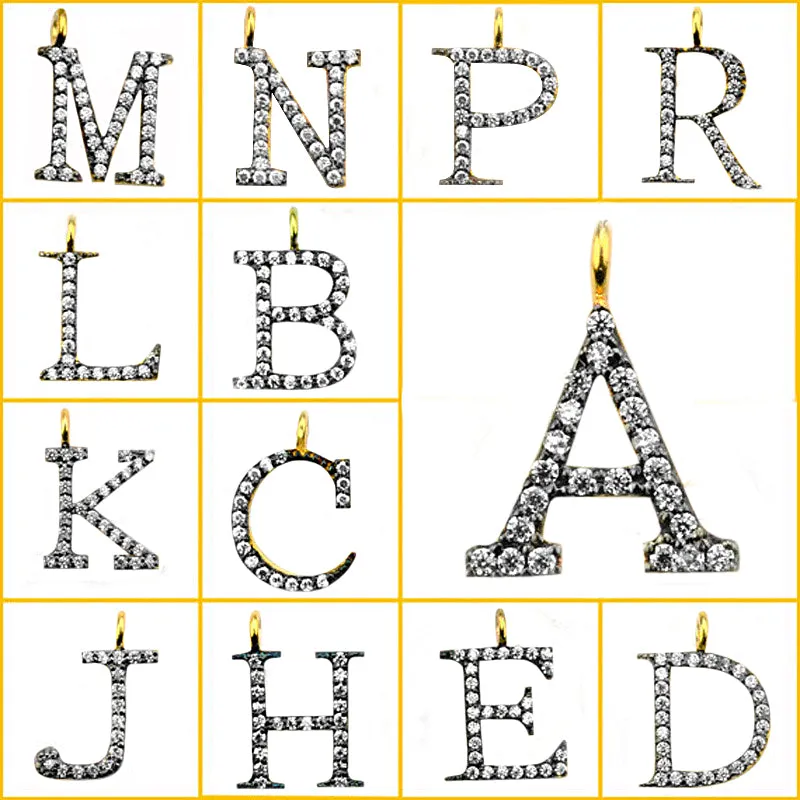 'A' Alphabet Charm CZ Pave Gold Vermeil Charm for Bracelet & Pendants