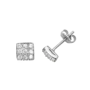 Acotis Silver Stud Earrings Square Zirconia G5984