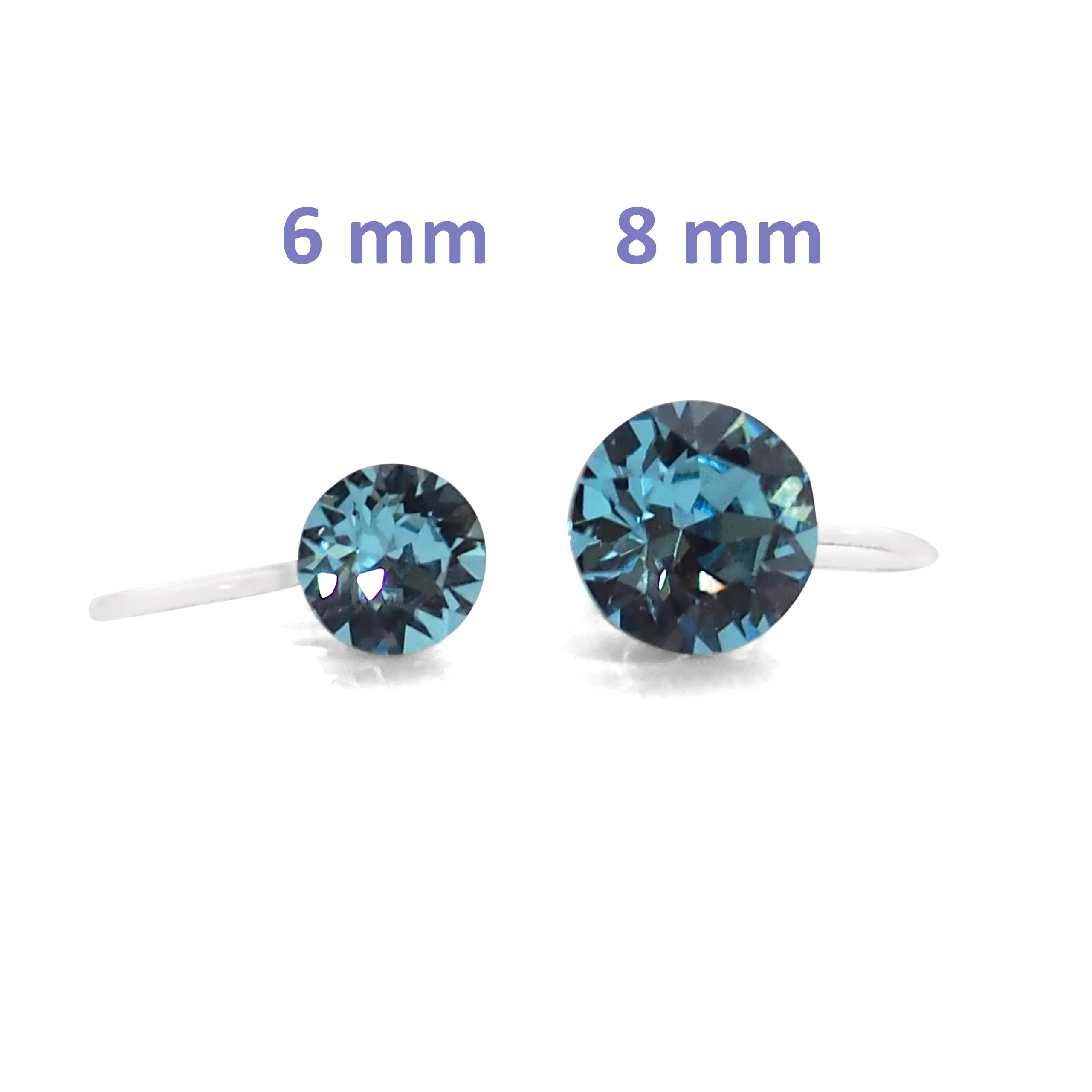 Aquamarin Swarovski crystal invisible clip on stud earrings