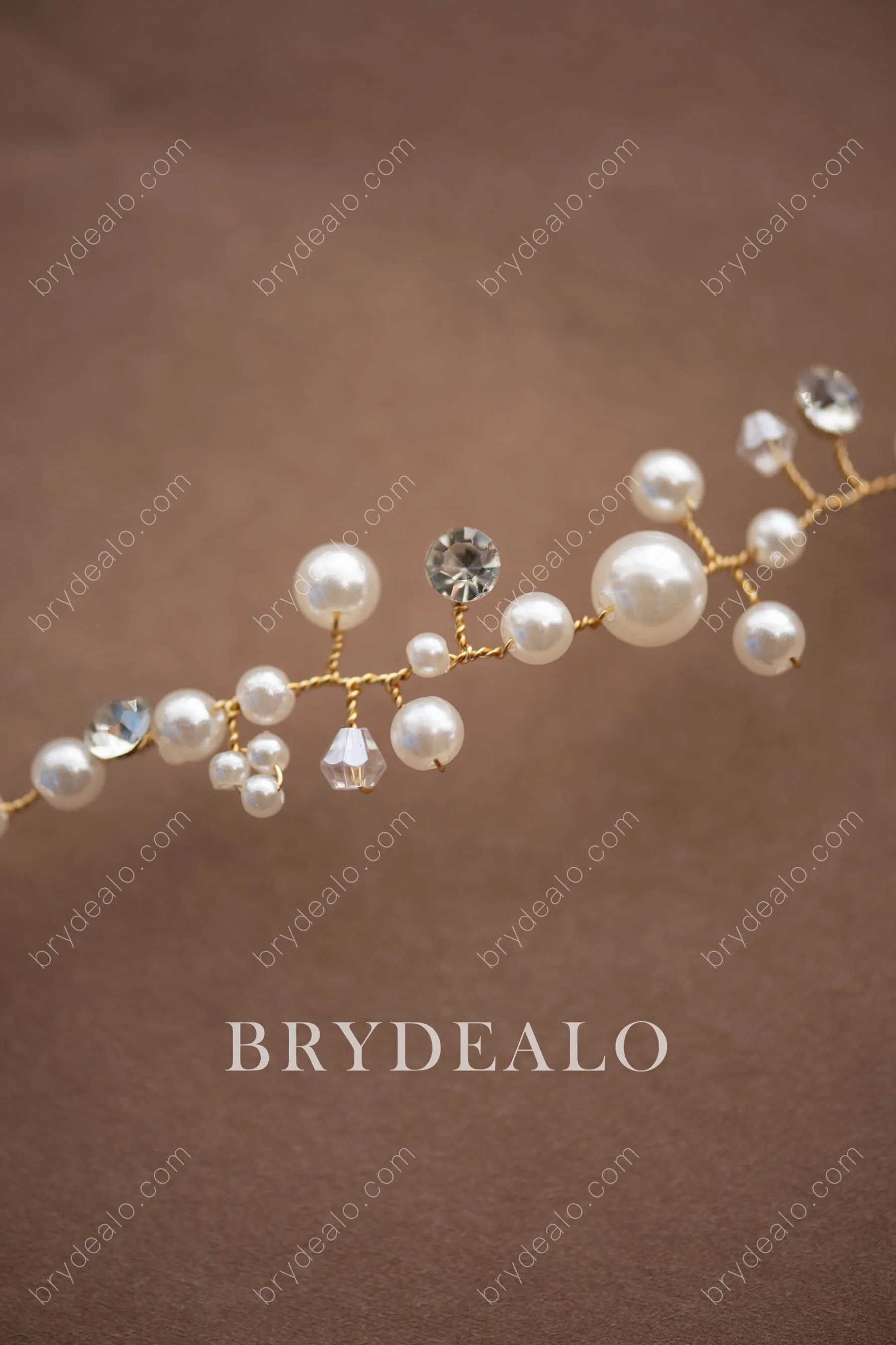 Champagne Exquisite Pearls Crystals Bridal Sash Belt