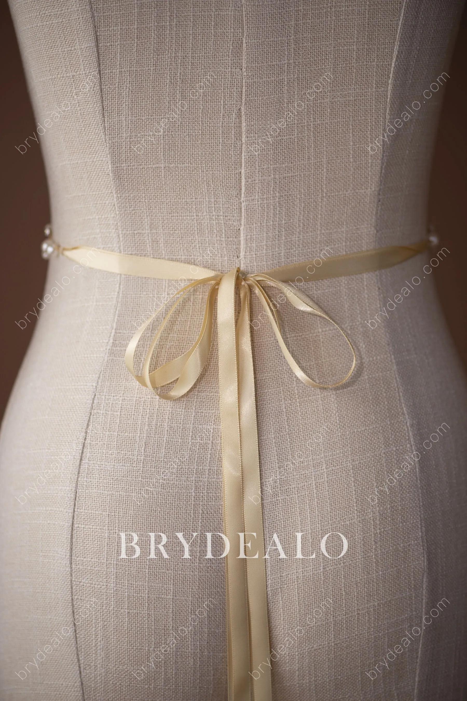 Champagne Exquisite Pearls Crystals Bridal Sash Belt