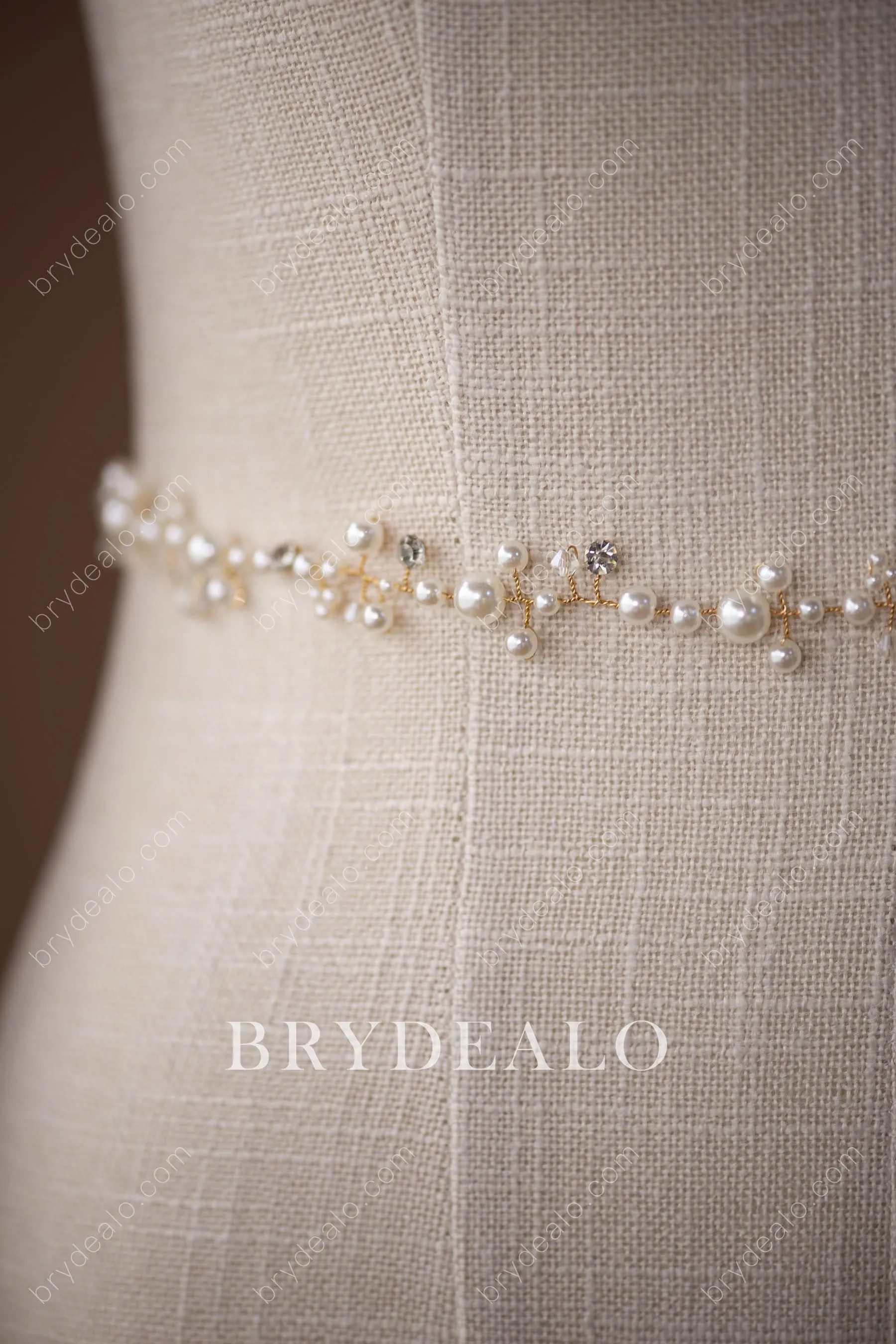Champagne Exquisite Pearls Crystals Bridal Sash Belt