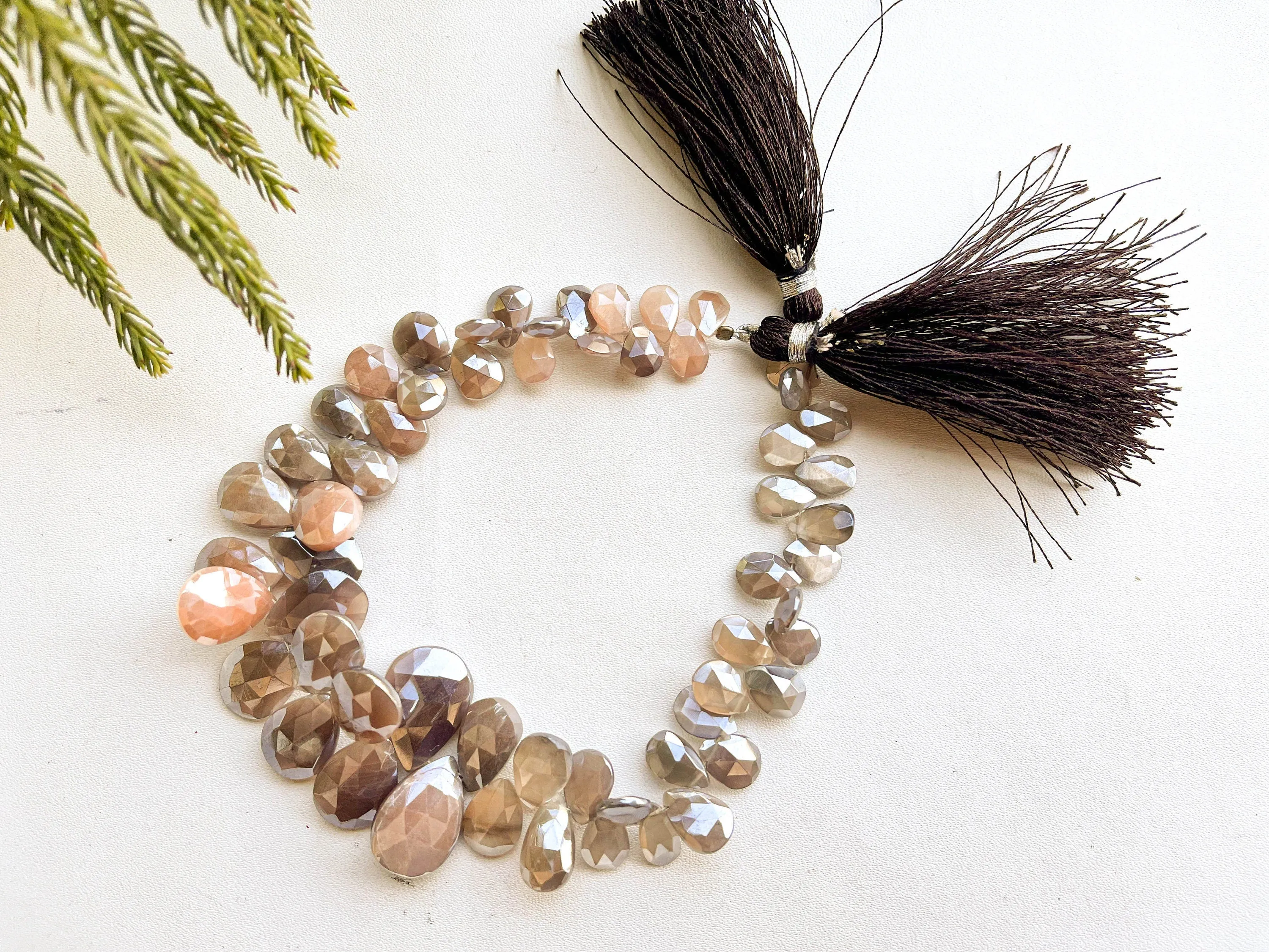 Chocolate Moonstone Coated Faceted Pear Briolette Beads | Shiny Chocolate Color | Beadsforyourjewelry