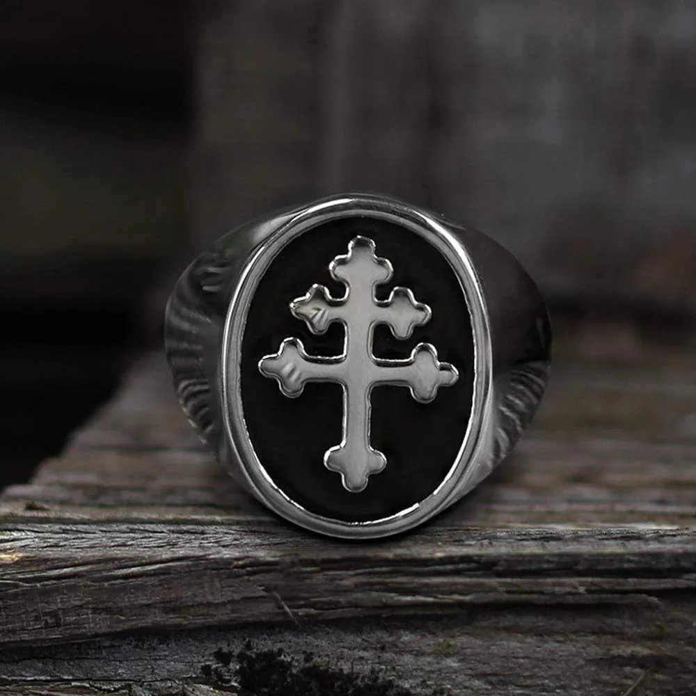 Cross of Lorraine Stainless Steel Masonic Ring