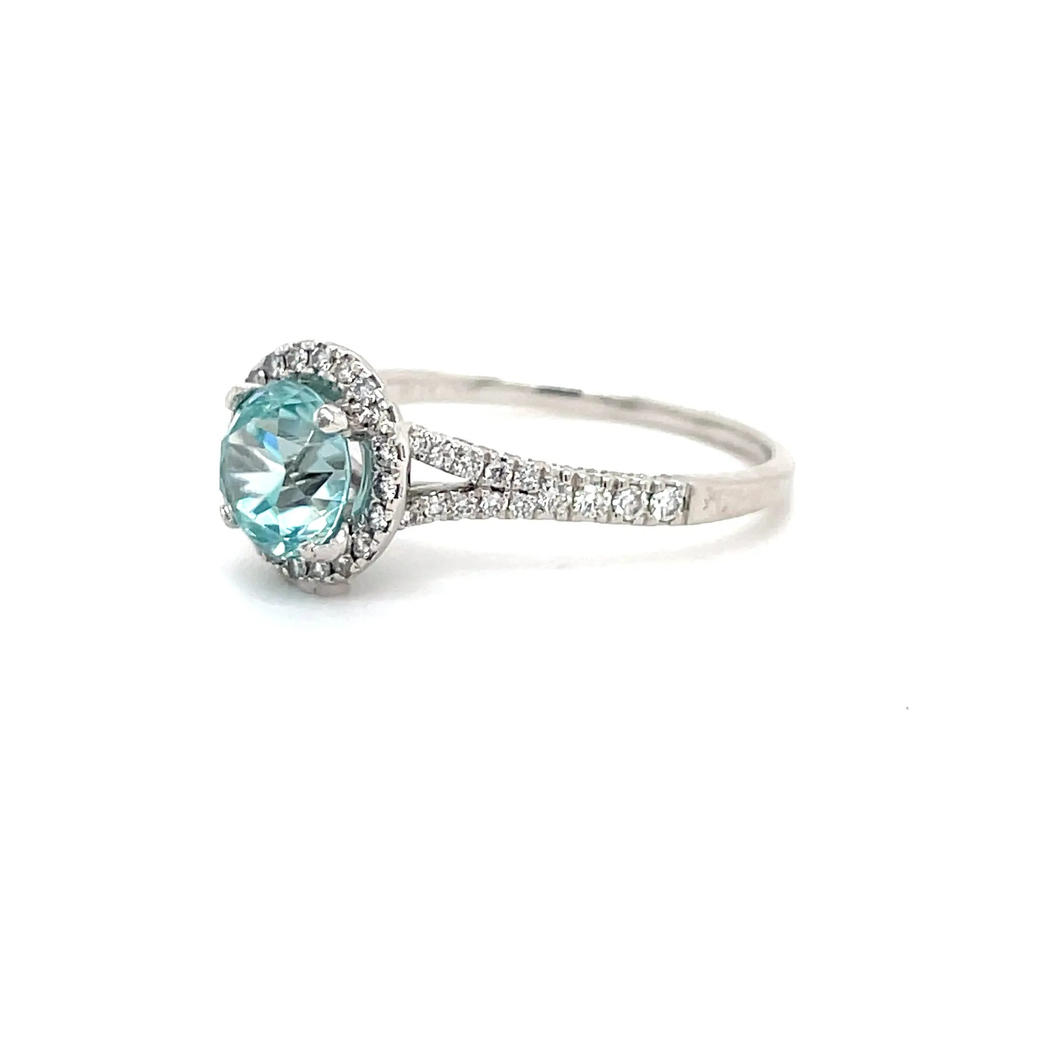 ESTATE 14KW Gold Blue Zircon Halo Style Ring with Diamond Accents