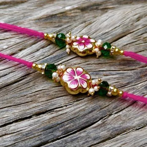 Exquisite Hand-painted Floral Rakhi Set of 2
