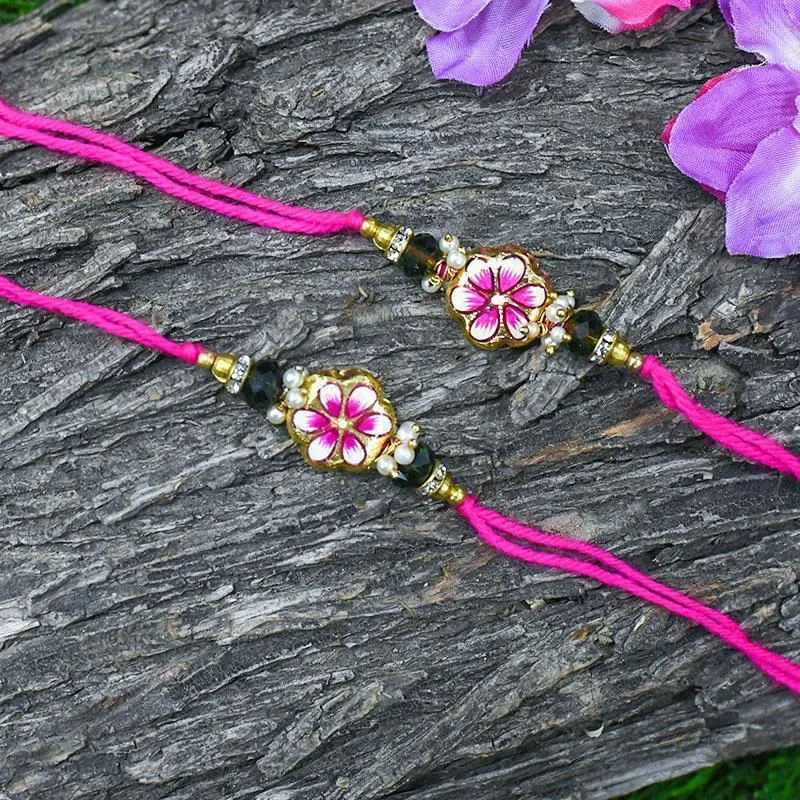 Exquisite Hand-painted Floral Rakhi Set of 2