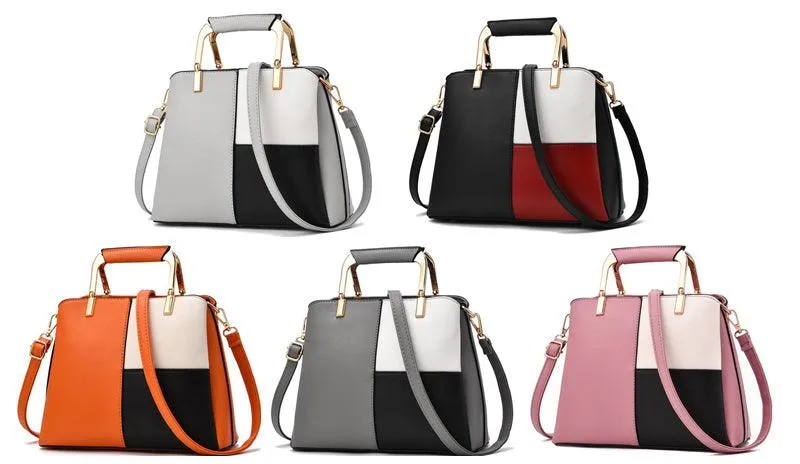 Exquisite Leather Mix Colors Tote Women Bags - Orange