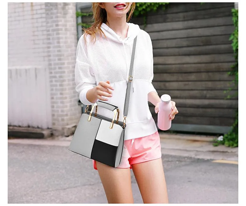 Exquisite Leather Mix Colors Tote Women Bags - Orange