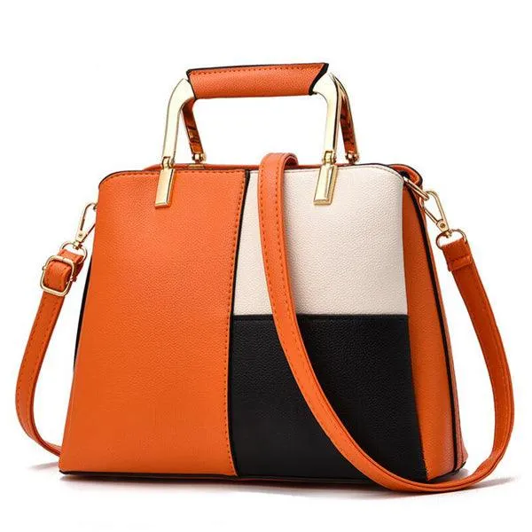 Exquisite Leather Mix Colors Tote Women Bags - Orange