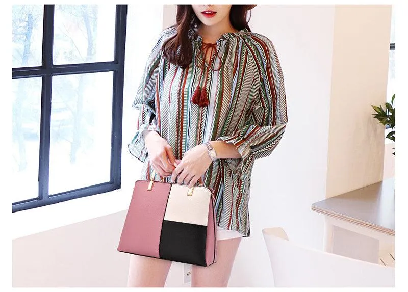Exquisite Leather Mix Colors Tote Women Bags - Orange
