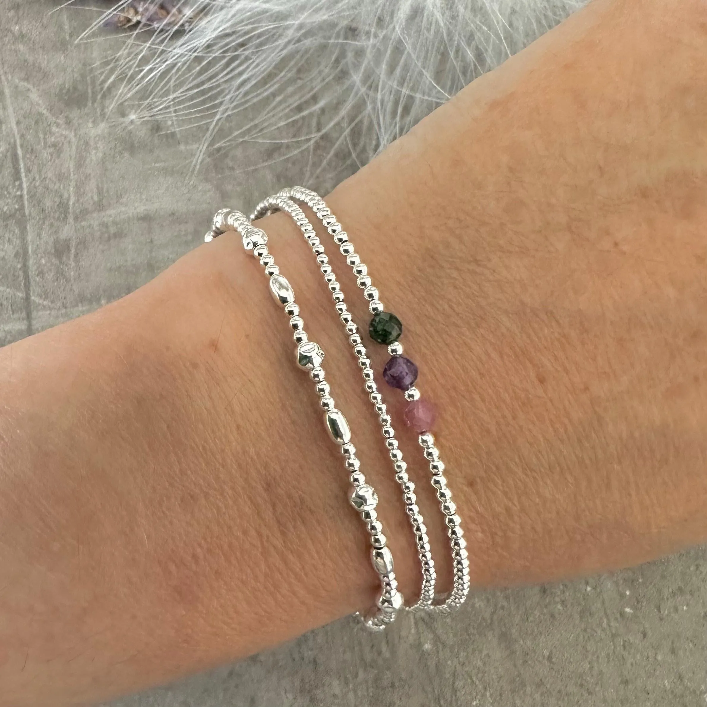 Family Birthstone Stacking Bracelet Set of 3, Gift for Mum