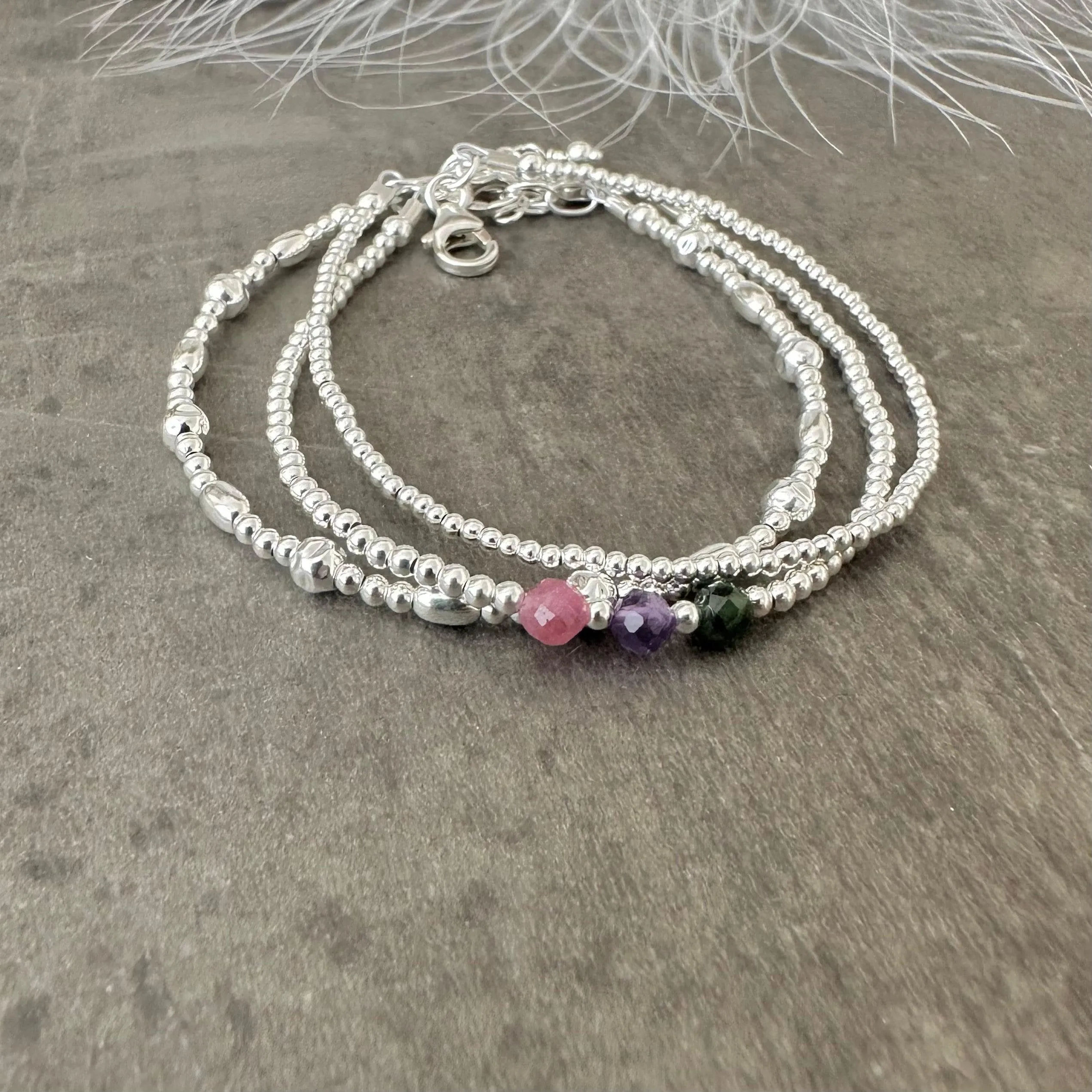 Family Birthstone Stacking Bracelet Set of 3, Gift for Mum