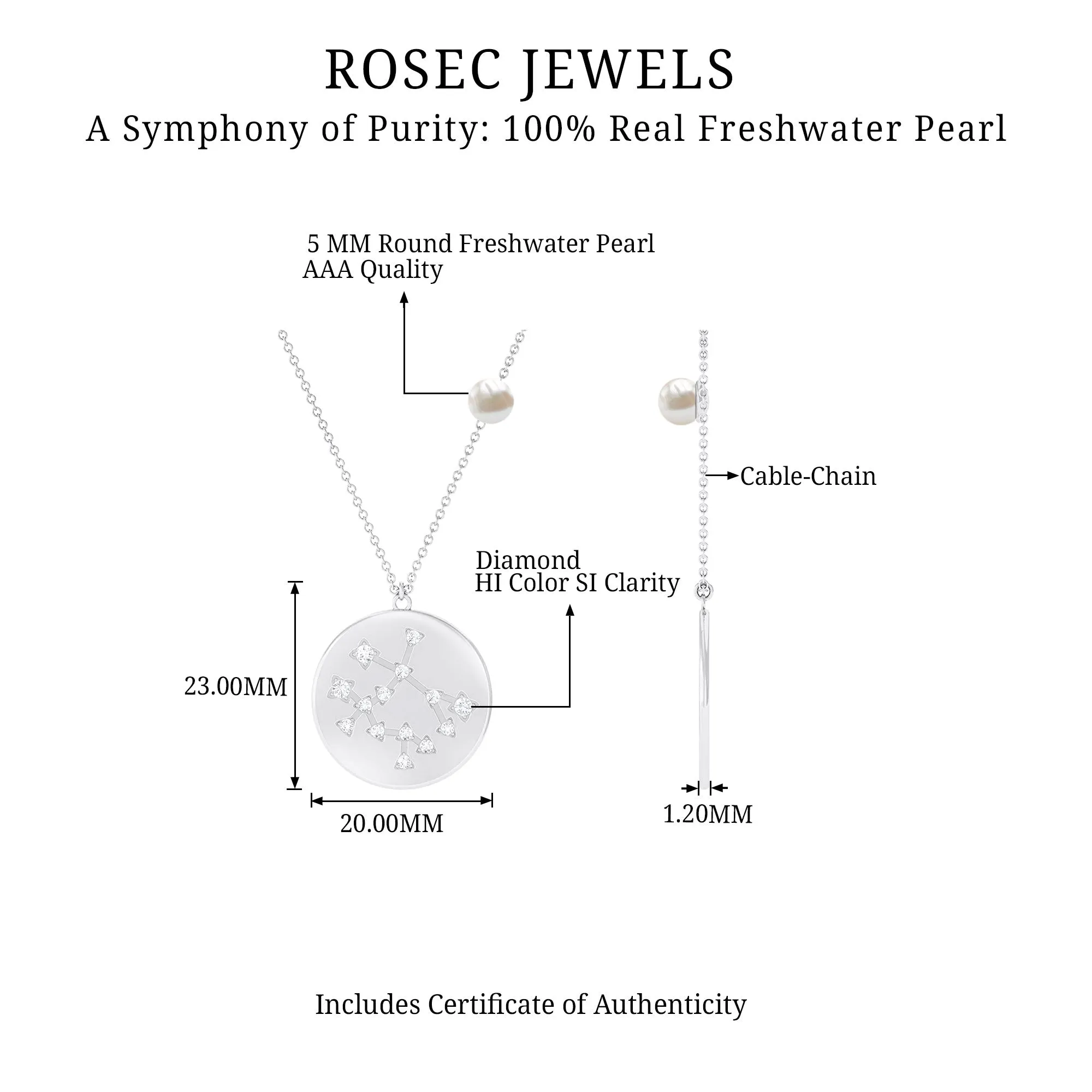 Freshwater Pearl Gemini Zodiac Pendant with Diamond