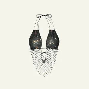 Glamorous Shiny Rhinestone Backless Top