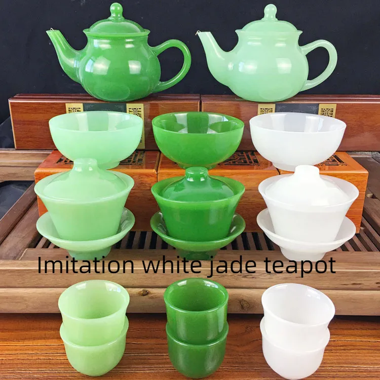 Glass Lidded Bowl Wholesale Glass Bowl Health Jade Bowl Tea Cup Jasper Green Teapot