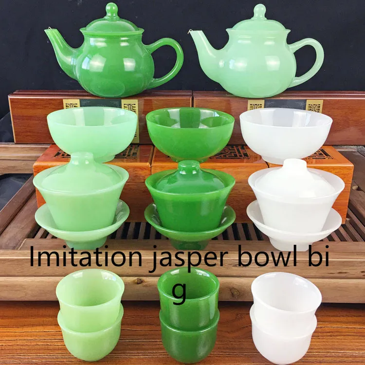 Glass Lidded Bowl Wholesale Glass Bowl Health Jade Bowl Tea Cup Jasper Green Teapot