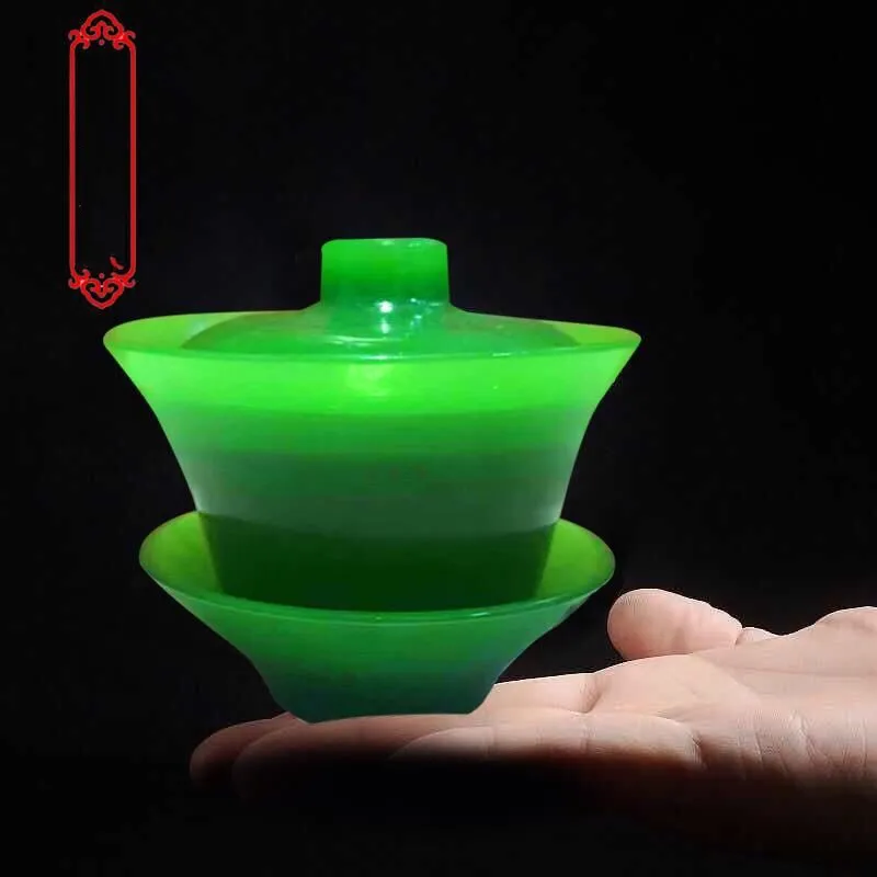 Glass Lidded Bowl Wholesale Glass Bowl Health Jade Bowl Tea Cup Jasper Green Teapot