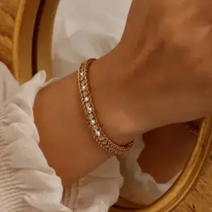 Gold Plated Stainless Steel Inlay Zircon Bracelet