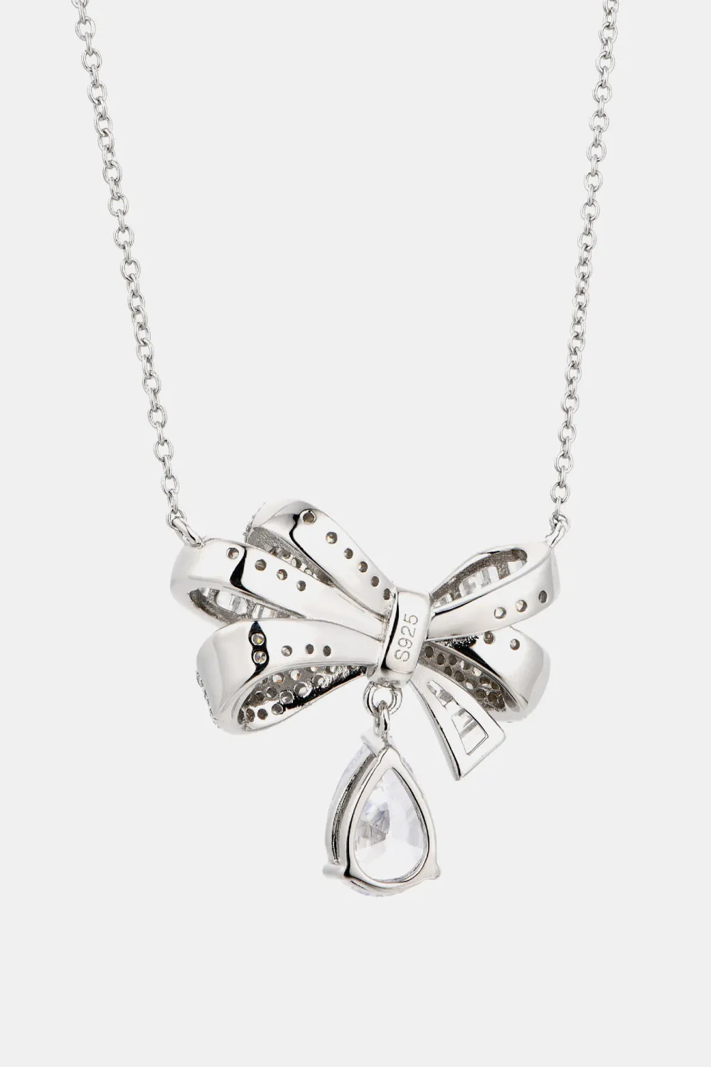 HGA Teardrop Bow Sterling Silver Zircon Pendant Necklace