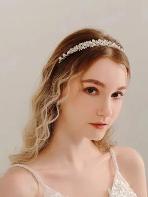 Hårbøjle (Diadem) med Krystalperler & Hvide Perler