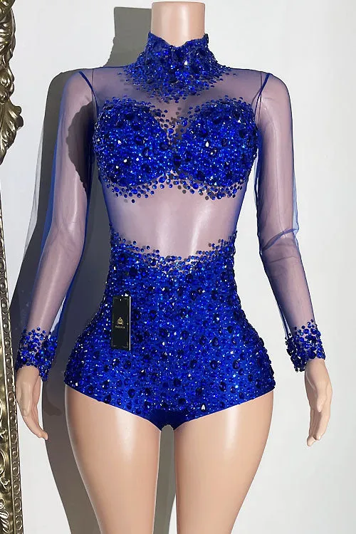 Icon Blue Diamante Playsuit