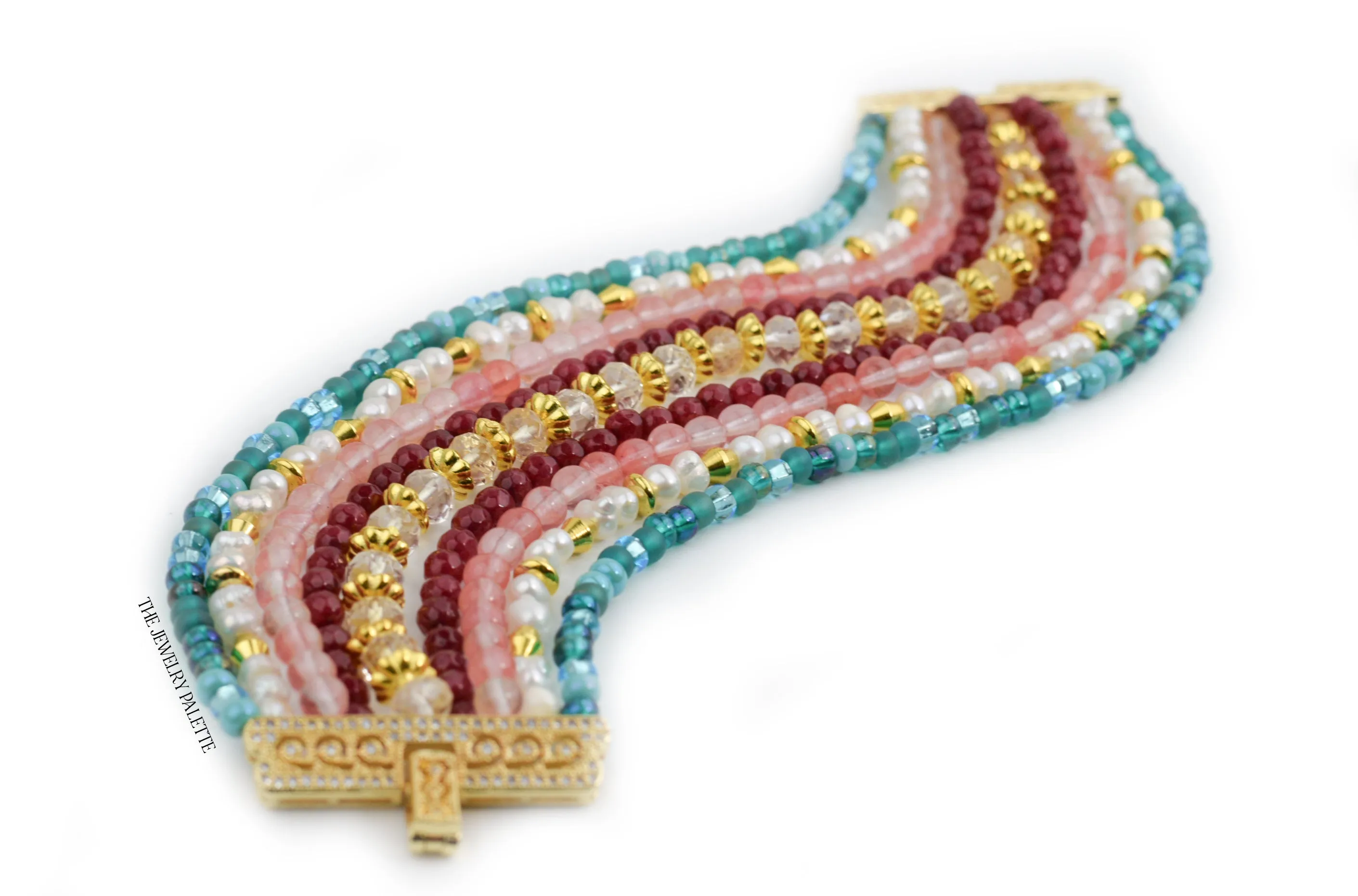 Jasmine luxe teal, pink and white multitier bracelet