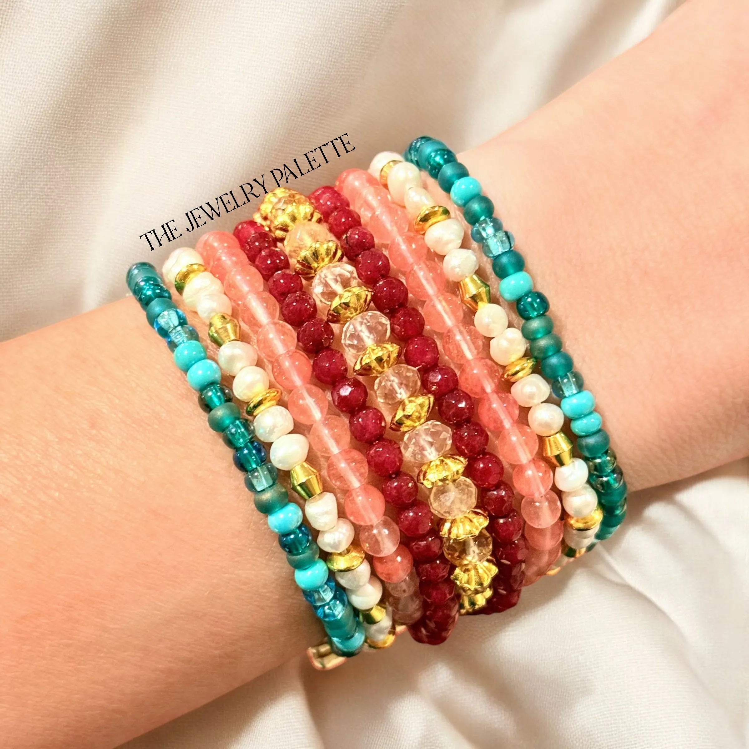 Jasmine luxe teal, pink and white multitier bracelet
