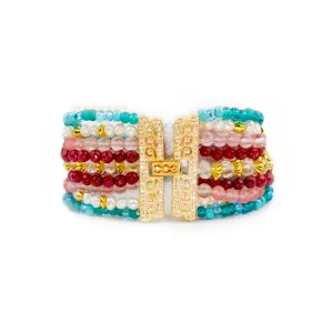 Jasmine luxe teal, pink and white multitier bracelet