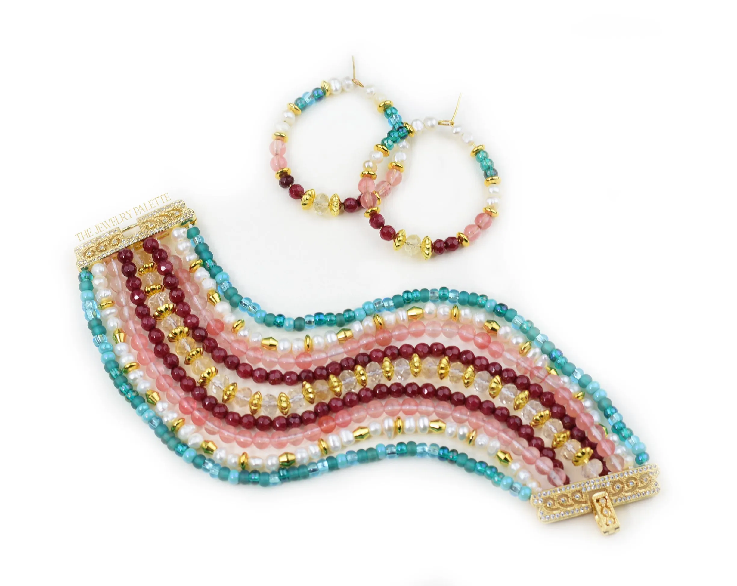 Jasmine luxe teal, pink and white multitier bracelet