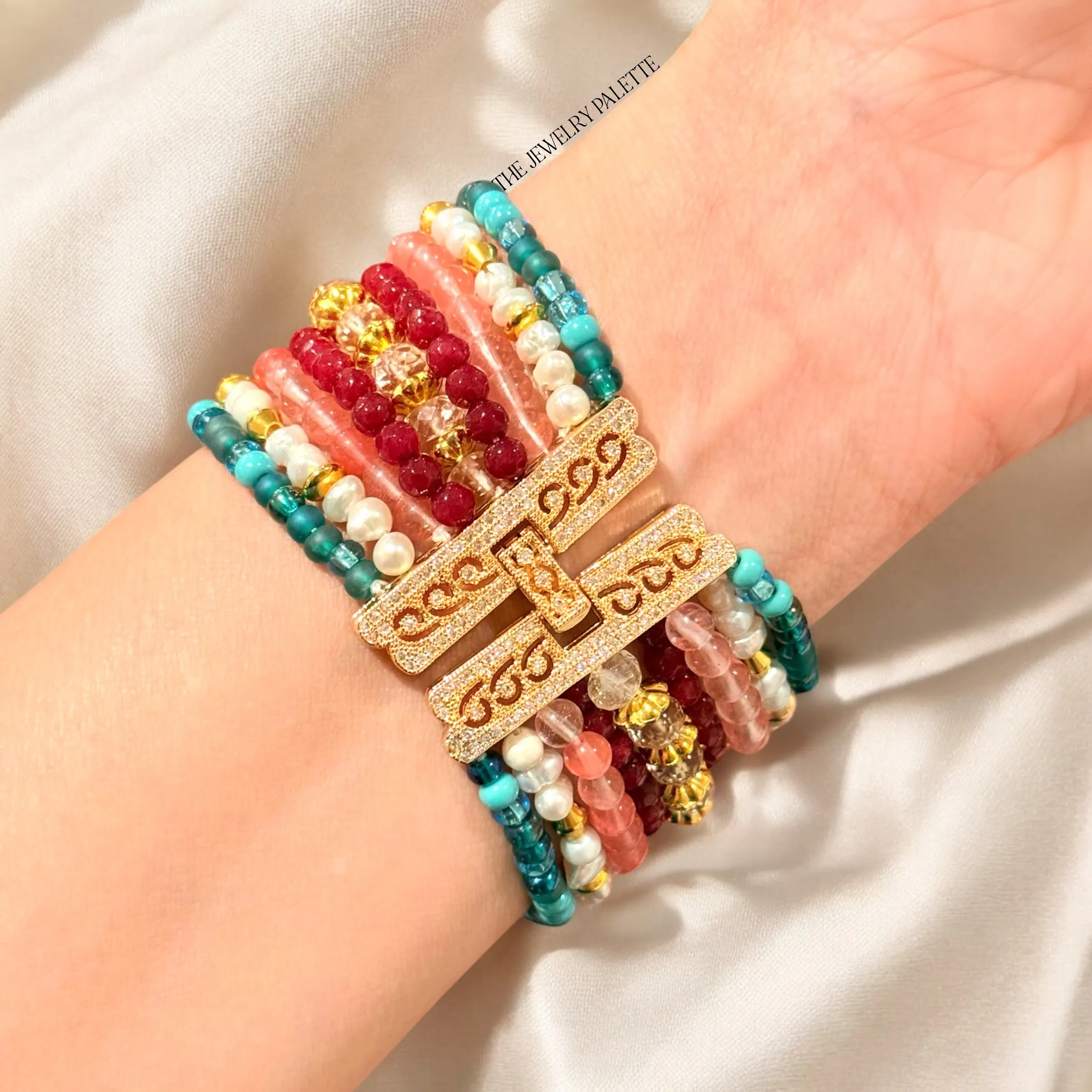 Jasmine luxe teal, pink and white multitier bracelet
