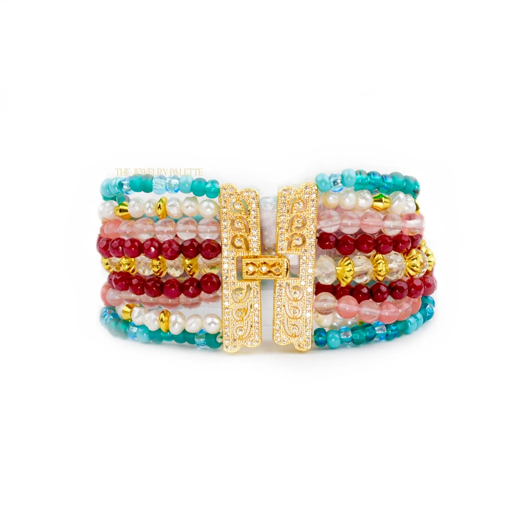 Jasmine luxe teal, pink and white multitier bracelet