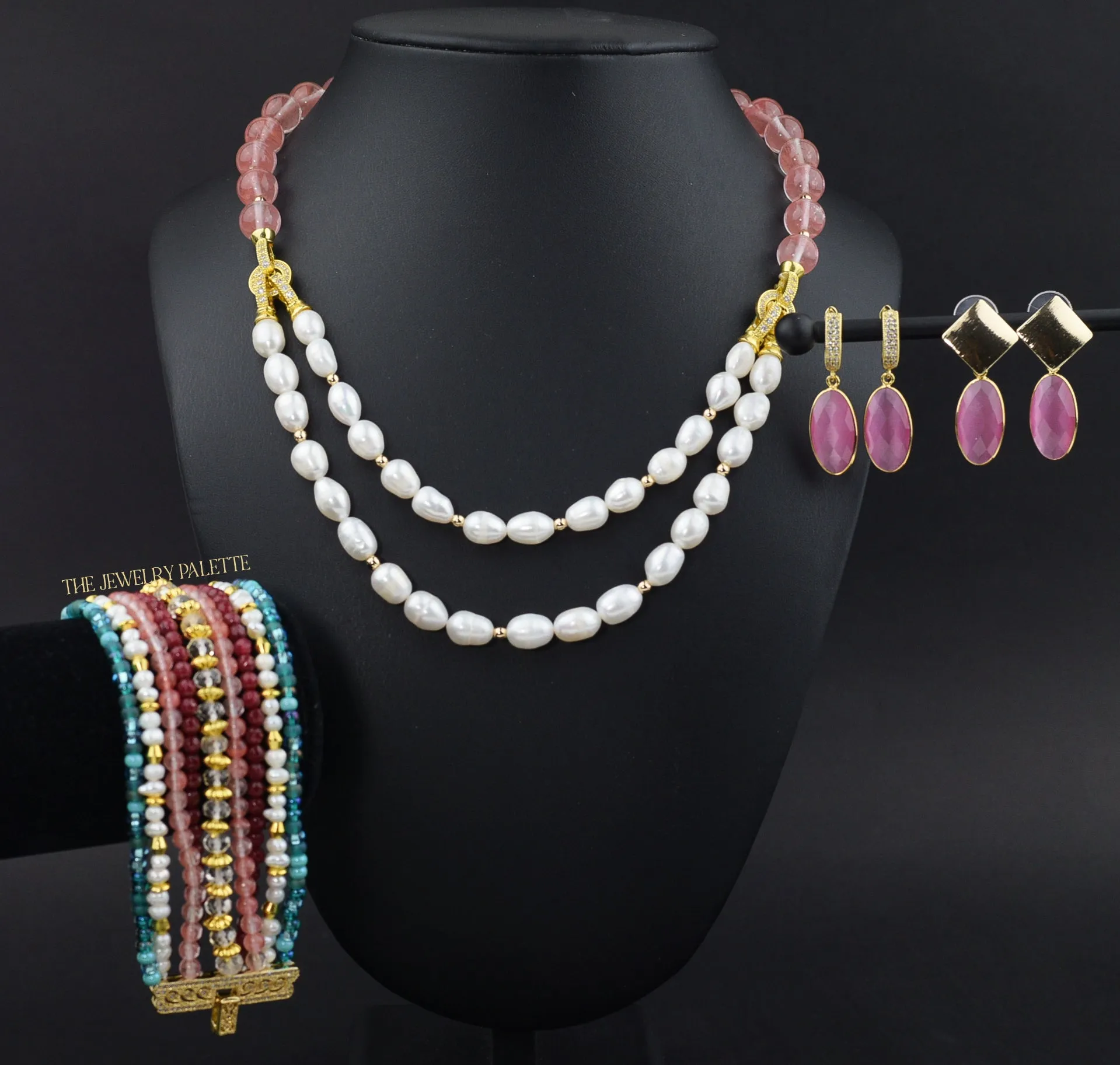 Jasmine luxe teal, pink and white multitier bracelet