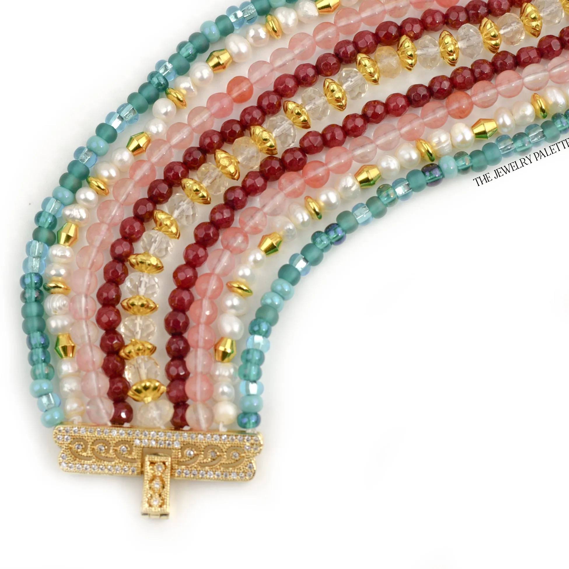 Jasmine luxe teal, pink and white multitier bracelet