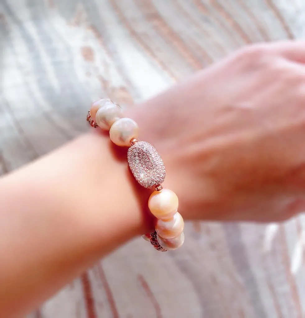 Joanna lustrous pink pearl and rose gold bracelet