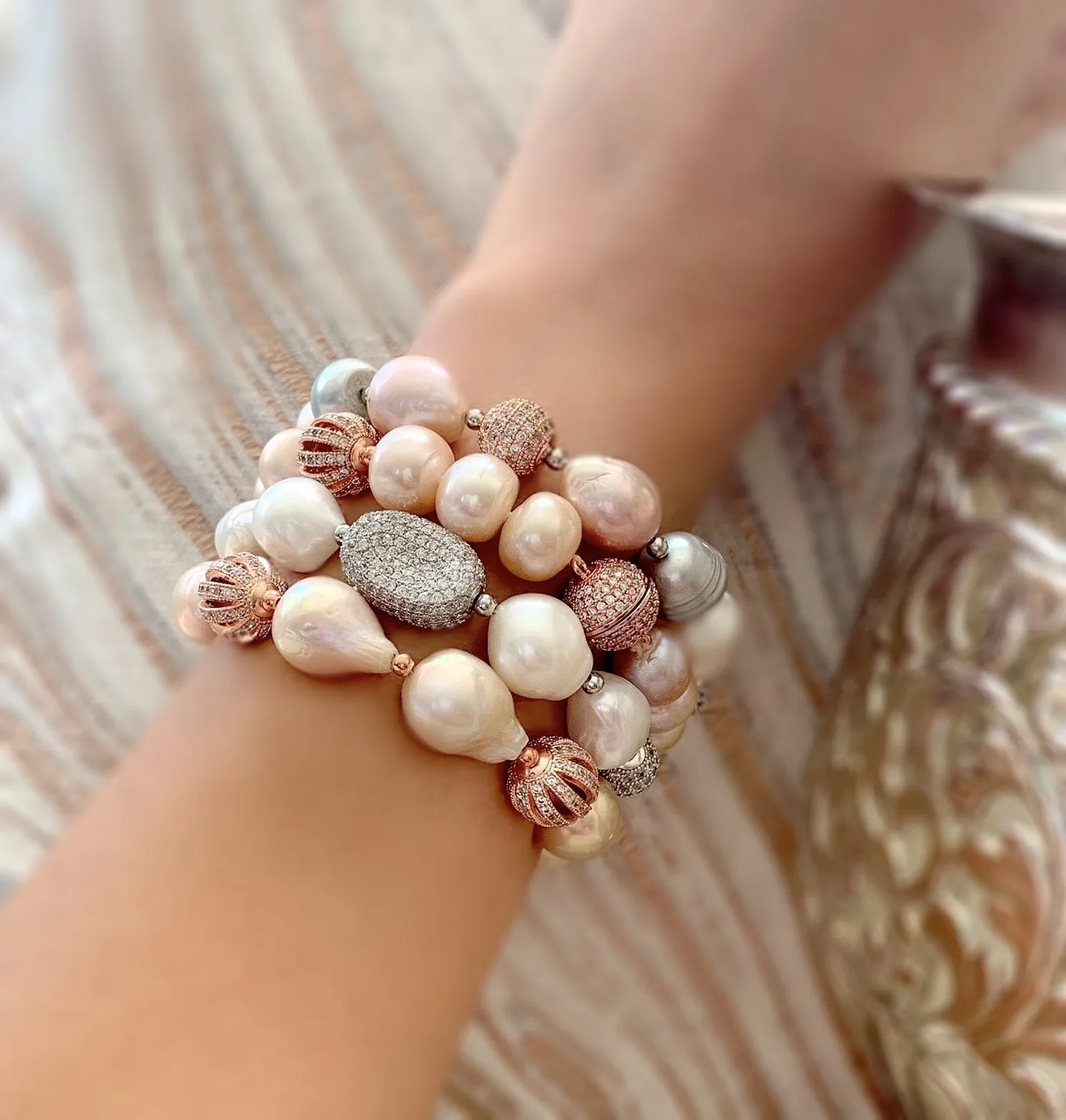 Joanna lustrous pink pearl and rose gold bracelet