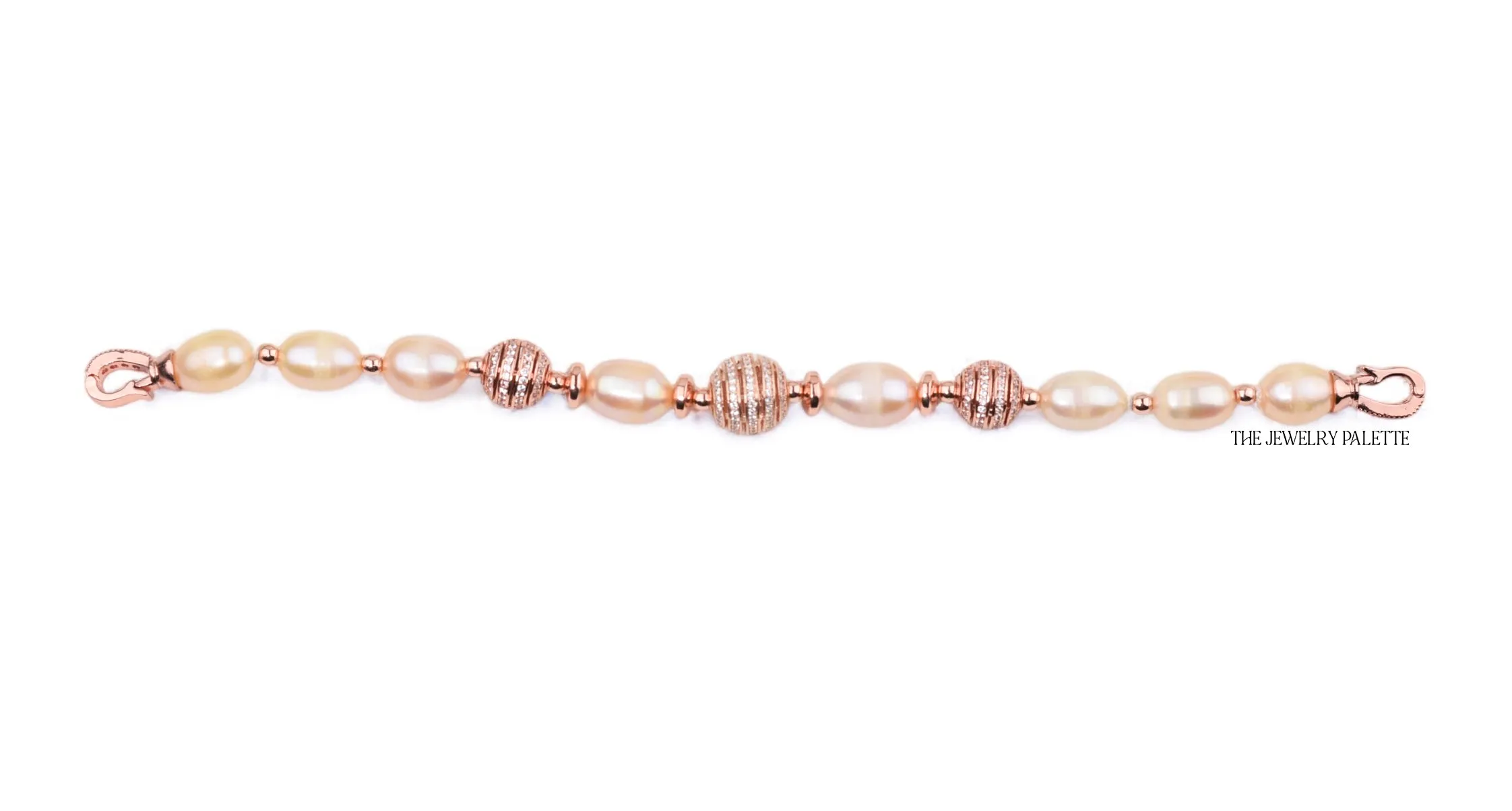 Juliette pink pearl bracelet with rose gold swirl beads