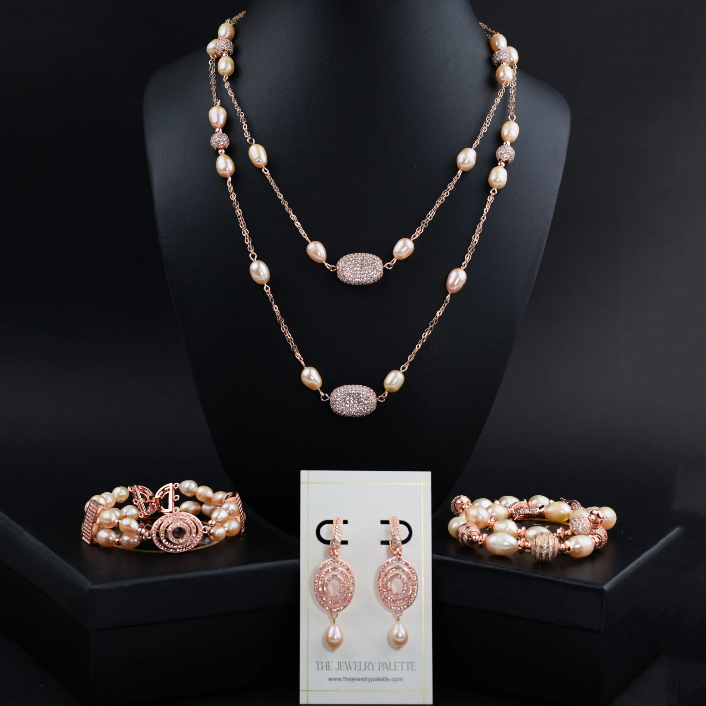 Juliette pink pearl bracelet with rose gold swirl beads