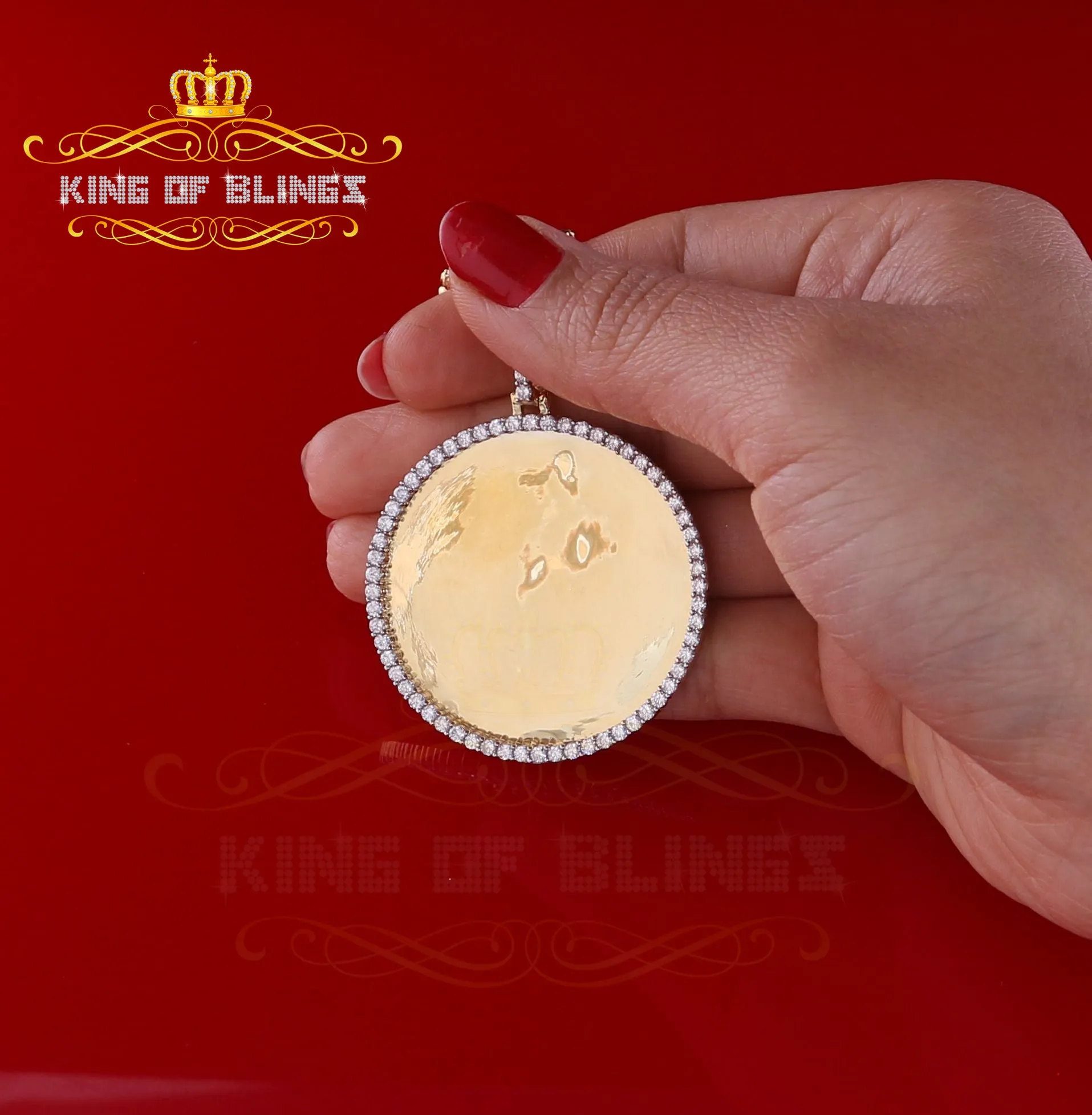 King of Bling's Yellow 1.75" Picture Round Pendant Sterling Silver with 3.96ct Cubic Zirconia
